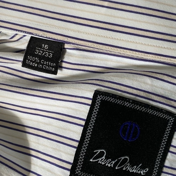 David Donahue Cotton Stripe Long Sleeves Dress Shirt Sz: 16/ 32-3 - Picture 9 of 10